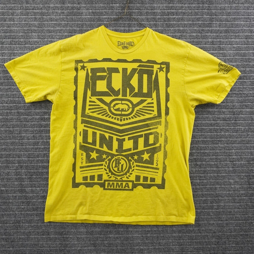Vintage Ecko Unltd MMA T-Shirt Mens 2XL Yellow Graphic Print Streetwear